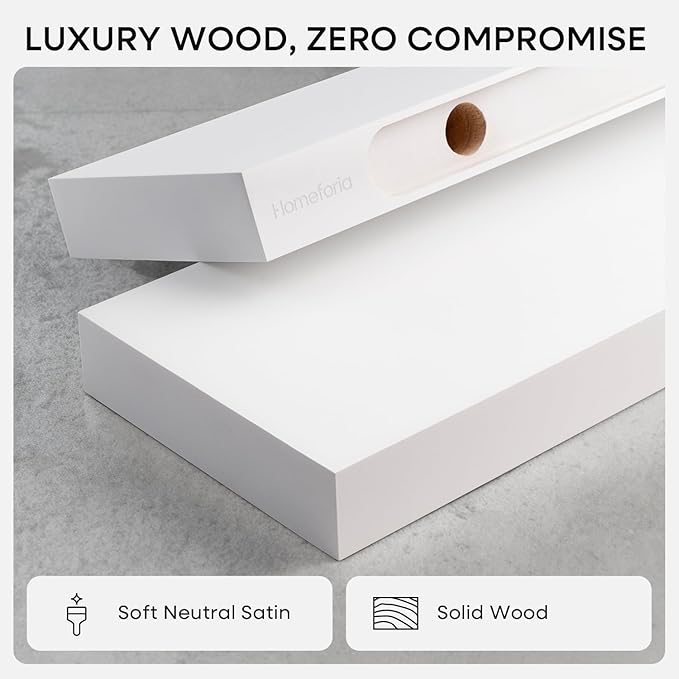 Homeforia White Floating Shelves 16 inch, High End Solid Real Wood 16inch - Image 4