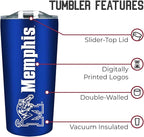 Campus Colors NCAA Stainless Steel Tumbler perfect for Gameday - 18 oz - Double Walled - Keeps Drinks Perfectly Insulated (Memphis Tigers - Royal)