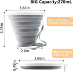 Litoexpe 2 Pack Silicone Collapsible Travel Cup Portable Folding Camping Cup Sets with Lids, Grey & Blue