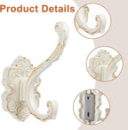 Zonon 8 Pcs White Wall Hooks Set Vintage Coat & Towel Hooks - Image 3
