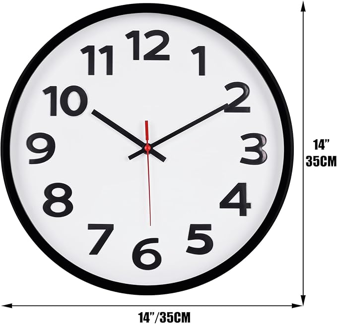 Keepcross 14 Inch Wall Clock Battery Operated Silent Non-Ticking, 3D Big - Image 3