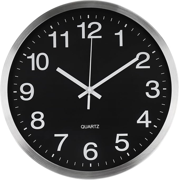 Wall Clock 12 Inch Metal Finish Silent Non Ticking Indoor Clock Round Battery - Image 2