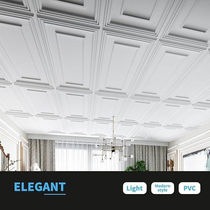Art3d Drop Ceiling Tiles, 24x48in. White, Polyvinyl Chloride, Glue Down - Image 3