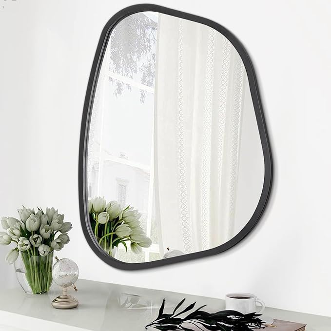 Asymmetrical Mirror for Wall Irregular Oval Wood Frame Modern Unique Accent by HLFMVWE