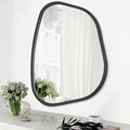 Black Asymmetrical Wall Mirror Large 20"x16" Irregular Oval Mirror Modern Wood by HLFMVWE
