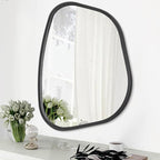 Black Asymmetrical Wall Mirror Large 20"x16" Irregular Oval Mirror Modern Wood by HLFMVWE
