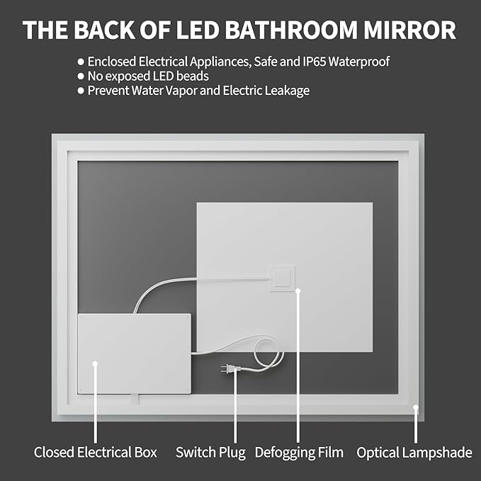Koonmi 55"x30" LED Mirror for Bathroom, 90CRI Anti-Fog Vanity Mirror - Image 8