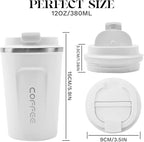 YINBAOGE Insulated Travel Coffee Mug, Spill & Leak Proof, Portable To Go Camping Stainless Steel Coffee Tumbler, Reusable Thermal Coffee Cup with Lid for Hot & Cold Drinks (2nd-White, 12 OZ)