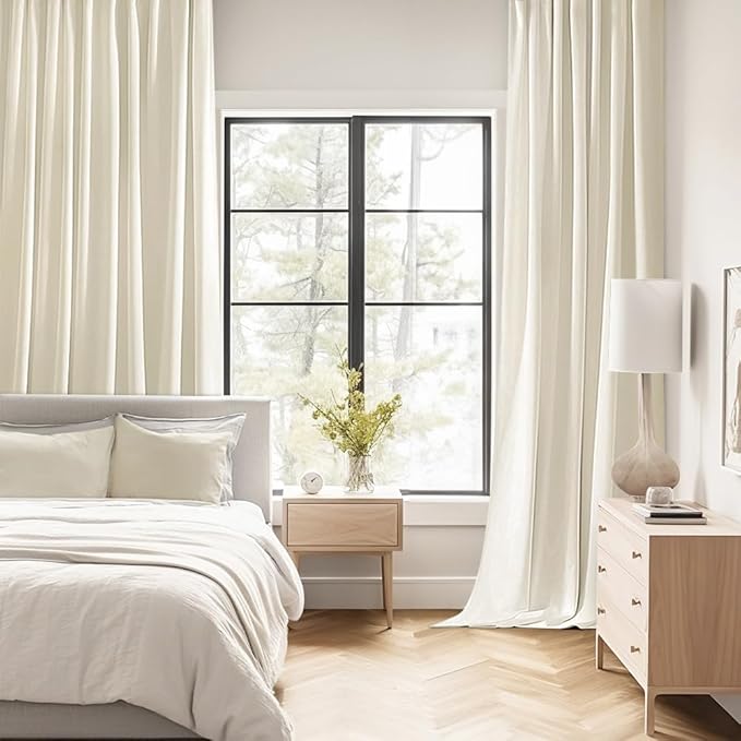 MIULEE Beige White Back Tab Blackout Curtain 96 Inch Long 2 Panels Set - Image 2