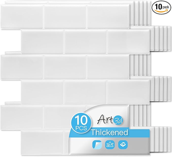 Art3d Peel and Stick Backsplash Tiles – 12"x12" White Washed Thicker Design by Art3d
