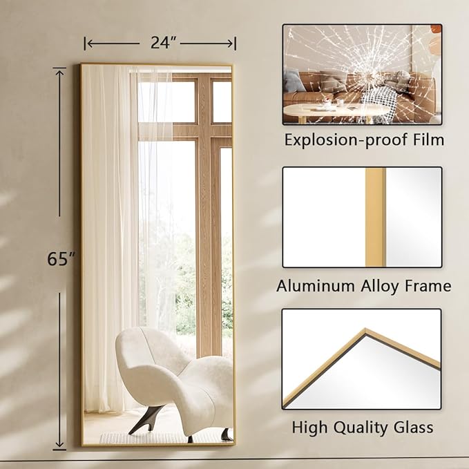 Koonmi 65"x24" Floor Mirror Full Length, Bedroom Floor Body Mirror - Image 5