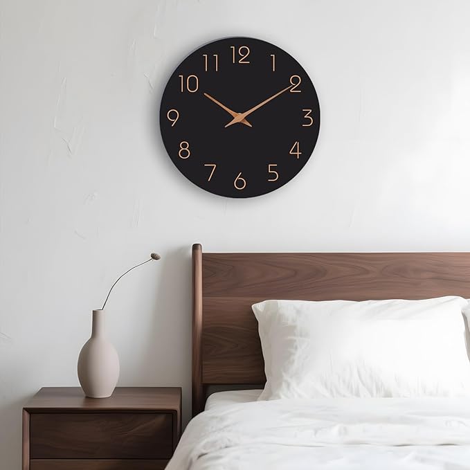 Mosewa 12 Inch Black Wall Clock Battery Operated Silent Non Ticking Modern - Image 8