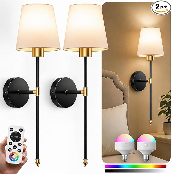IRONPAX Wall Sconces Battery Operated Set of 2, Wireless Rechargeable Wall by IRONPAX