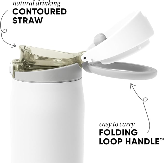 Simple Modern Mesa Loop Water Bottle with Covered Straw and Handle | 24oz Cup Holder Friendly Insulated Stainless Steel Bottles for Travel, Sports and School | Winter White