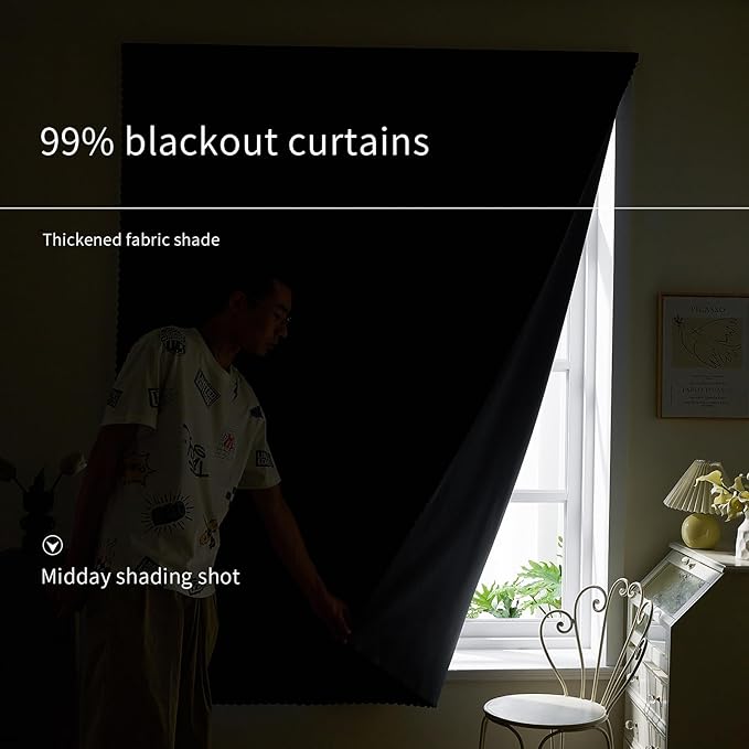AJAZZ 100% Black Out Curtains Adhesive Blackout Temporary Curtain Rod No - Image 4