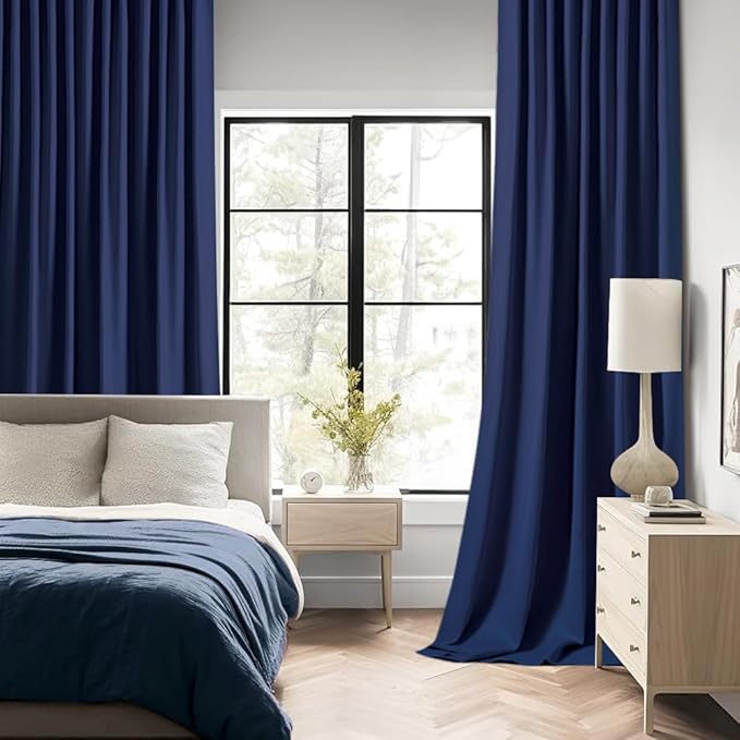 MIULEE Navy Blue Back Tab Blackout Curtains 120 Inch Long 2 Panels Set - Image 2