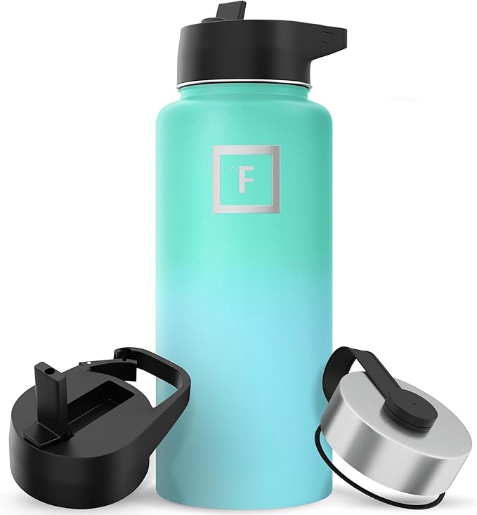IRON °FLASK Camping & Hiking Hydration Flask with Straw, Wide Mouth Insulated Stainless Steel Sports Water Bottle - 32 oz Sky
