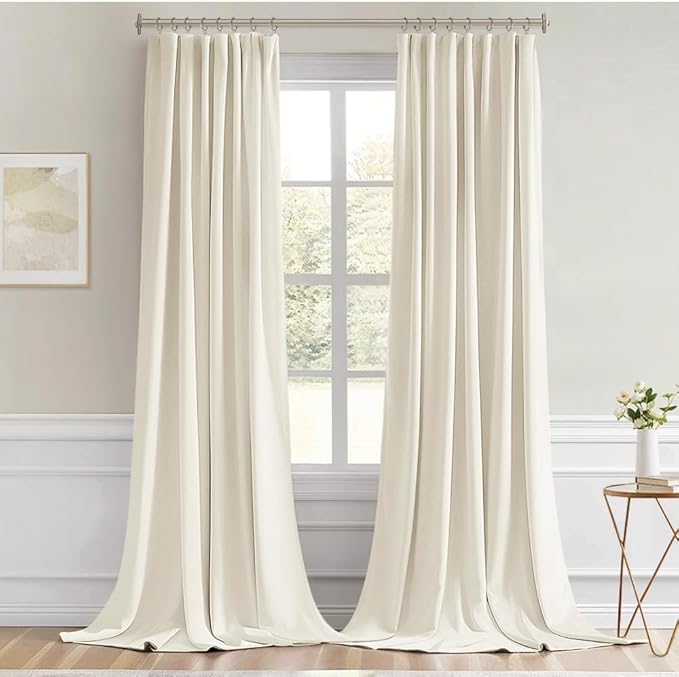 MIULEE Beige White Back Tab Blackout Curtains 102 Inch Long 2 Panels Set - Image 9