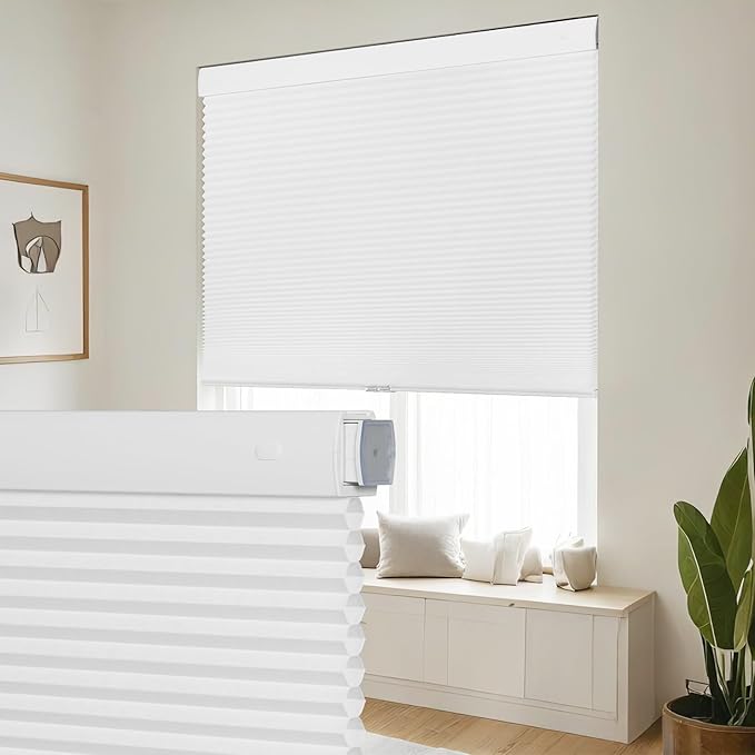 SEEYE No Drill Cordless Cellular Shades, Light Filtering Honeycomb Blinds by SEEYE