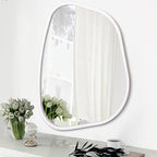 Irregular Wall Mirror Asymmetrical White Mirror Modern Wood Frame Unique Shape by HLFMVWE