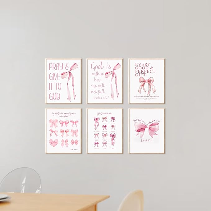 KBKBART Coquette Pink Bow Wall Art Decor Posters– Set of 6 Unframed 8x10 Prints - Image 6