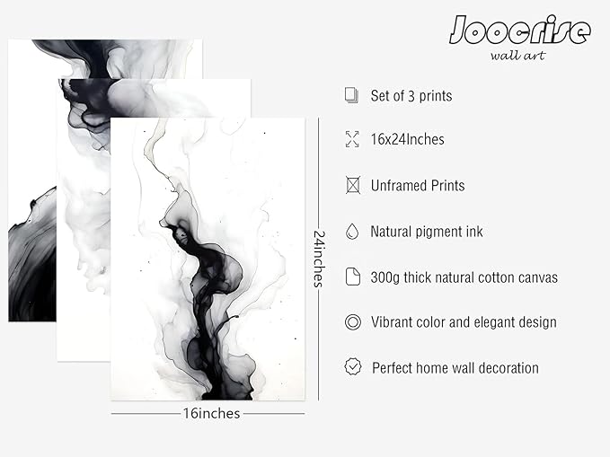 Black White Abstract Wall Art Decor Set of 3 Modern Wall Art Minimalist Canvas - Image 2