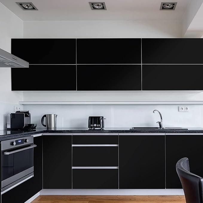 practicalWs 15.7 inch x 590.5 inch Solid Color Black Wallpaper Self Adhesive - Image 7