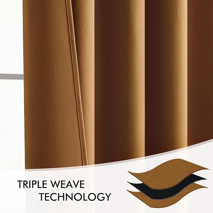 MIULEE Golden Brown Back Tab Blackout Curtain 96 Inch Long 2 Panels Set - Image 7