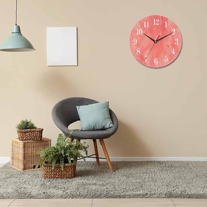 Mxocom Coral Red Wall Clock Magenta Pastel Artistic 10 Inch Silent Non Ticking - Image 6