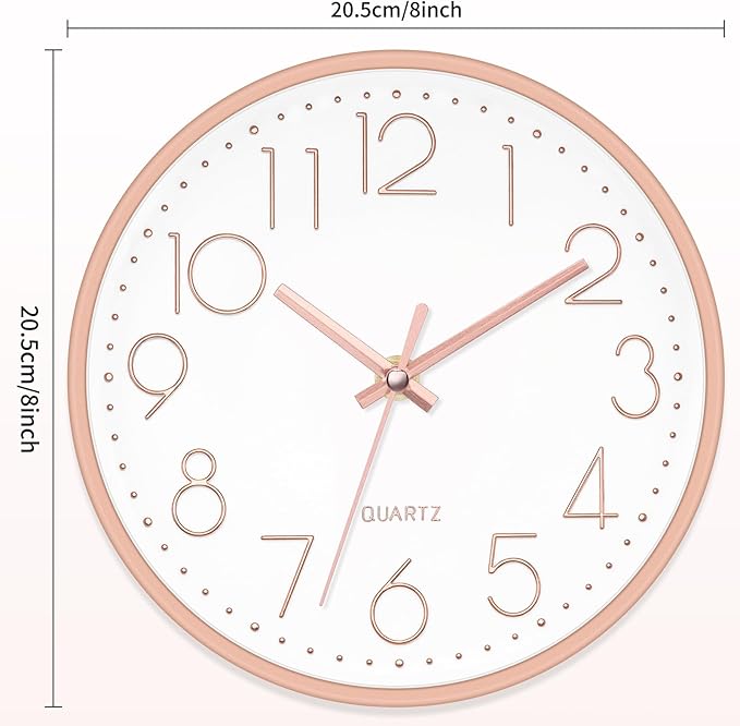 Foxtop 8 Inch Wall Clock Modern Small Wall Clocks Battery Operated Silent - Image 2