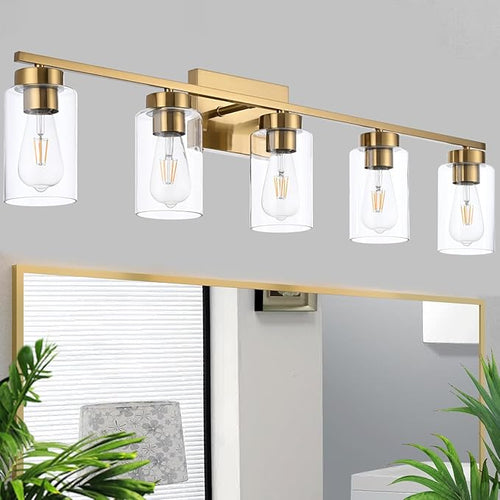 5 Light Bathroom Vanity Light Fixtures, Brushed Brass Modern Wall Lights by A1A9