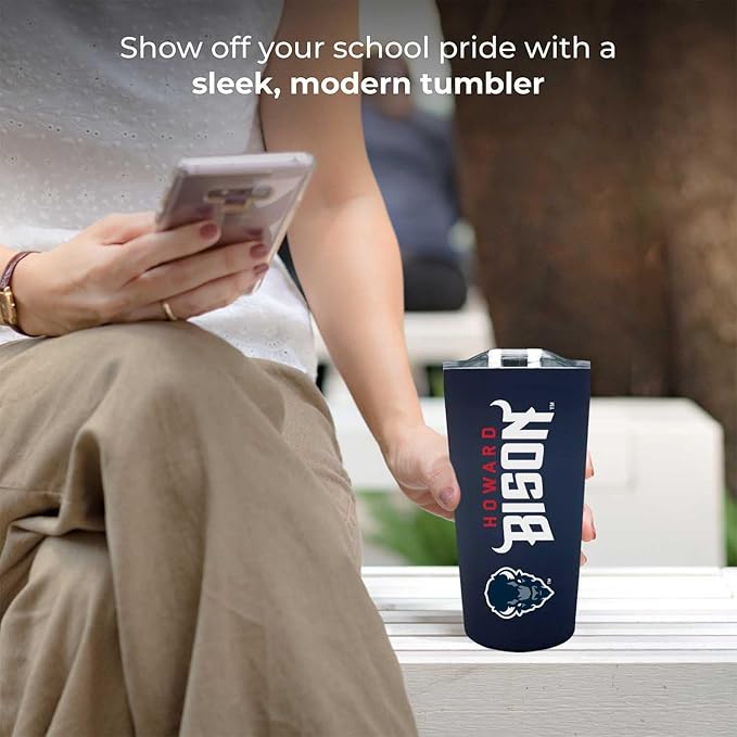 Campus Colors NCAA Stainless Steel Tumbler perfect for Gameday - 18 oz - Double Walled - Keeps Drinks Perfectly Insulated (Howard University - Navy)