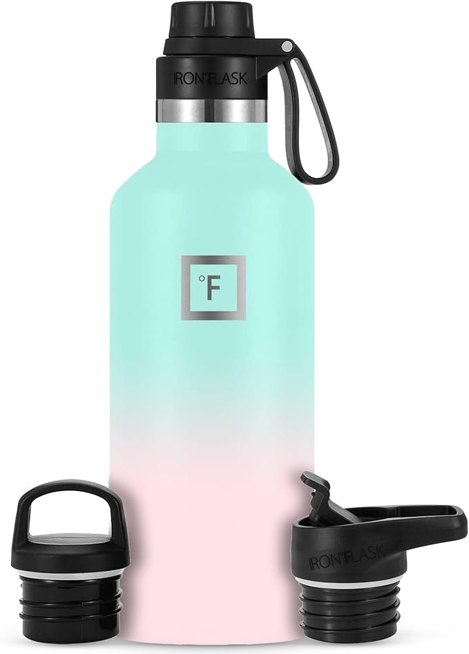 IRON °FLASK Camping & Hiking Hydration Flask with Spout, BPA-Free Insulated Stainless Steel Sports Water Bottle - 32 oz Bubble Gum