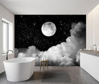 -Gray Galaxy Universe Moon Fabric Wallpaper Ceiling Starry Night White Clouds - Image 3