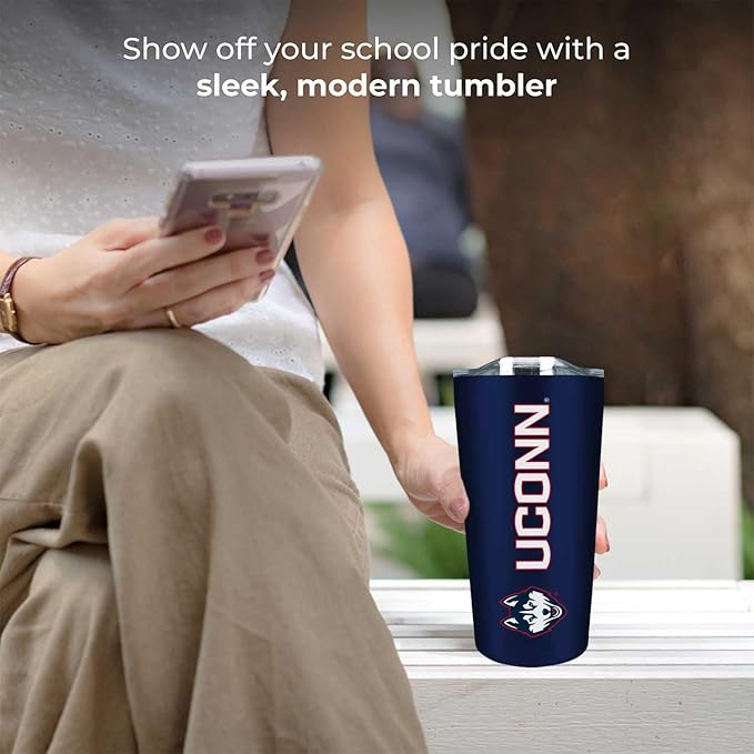 Campus Colors NCAA Stainless Steel Tumbler perfect for Gameday - 18 oz - Double Walled - Keeps Drinks Perfectly Insulated (UCONN Huskies - Navy)