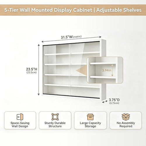 5-Tier Wall Mounted Display Cabinet, No Assembly Required Ready to Use Out of - Image 2