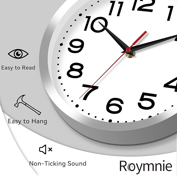 Roymnie Wall Clock Silent Non-Ticking Modern Clock Battery Operated 8 Inch - Image 6
