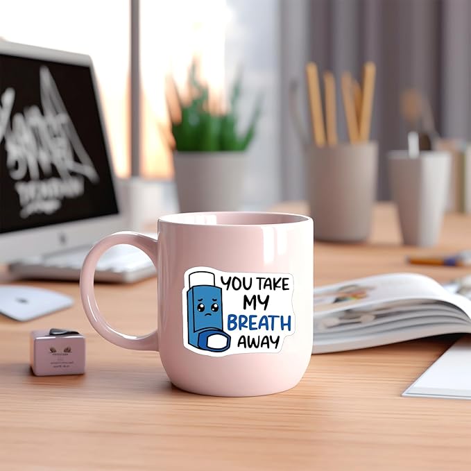 YAZMEEN 20 Pcs Cute Blue Inhaler Stickers You Take My Breath Away Stickers for Lung Respiratory Therapist Nurse Doctor Student Appreciation Gifts Decals for Waterbottle Notebook Phone（Size 2.5''）
