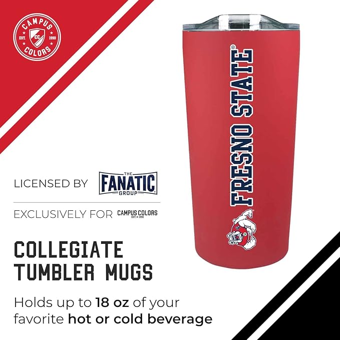 Campus Colors NCAA Stainless Steel Tumbler perfect for Gameday - 18 oz - Double Walled - Keeps Drinks Perfectly Insulated (Fresno State Bulldogs - Red)