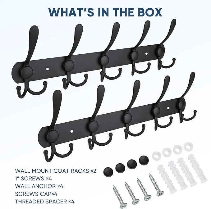 TICONN Wall Mounted Coat Rack, Five Heavy Duty Tri Hooks All Metal Construction - Image 5
