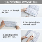AULIGET Faux Stone Peel and Stick Backsplash, Light Grey Marble Look PVC Mixed - Image 7
