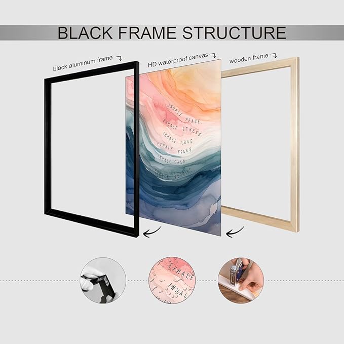 Mental Health Poster Inhale Exhale Meditation Wall Art 12x16 inch Black Framed - Image 3