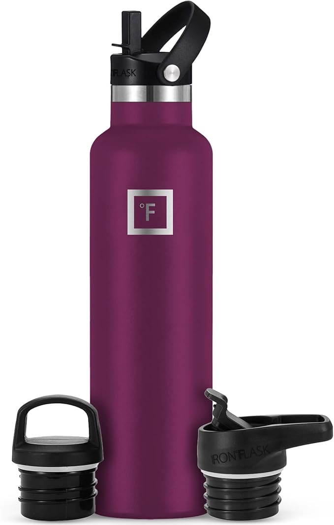IRON °FLASK Camping & Hiking Hydration Flask with Straw, BPA-Free Insulated Stainless Steel Sports Water Bottle - 24 oz Burgundy