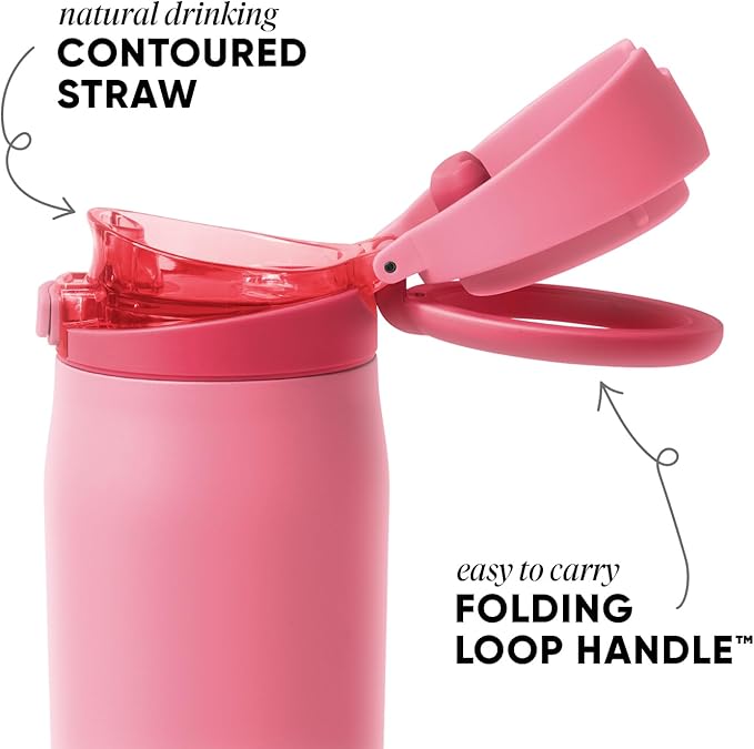 Simple Modern Mesa Loop Water Bottle with Covered Straw and Handle | 24oz Cup Holder Friendly Insulated Stainless Steel Bottles for Travel, Sports and School | Velvet Pink