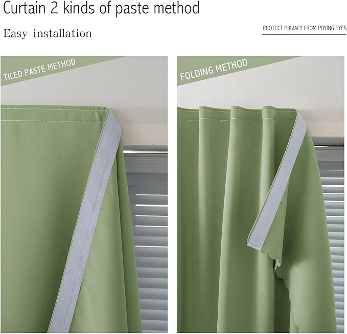 Thermal Blackout Curtains with Self-Adhesive Tape, No Rod No Drill Easy Install - Image 6