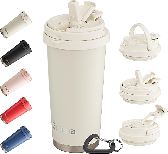 16oz Tumbler with 3 in 1 Lid - Travel Coffee Tumbler - 100% Leakproof and Spill Proof for Hot and Cold Drink - Coffee Mug for Travel, Office, School...(Beige)