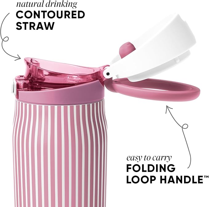 Simple Modern Mesa Loop Water Bottle with Covered Straw and Handle | 30oz Cup Holder Friendly Insulated Stainless Steel Bottles for Travel, Sports and School | Rose Stripes