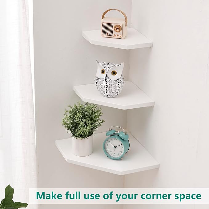 Corner Wall Shelf, Solid Oak Wood White Floating Corner Shelf Organizer - Image 3