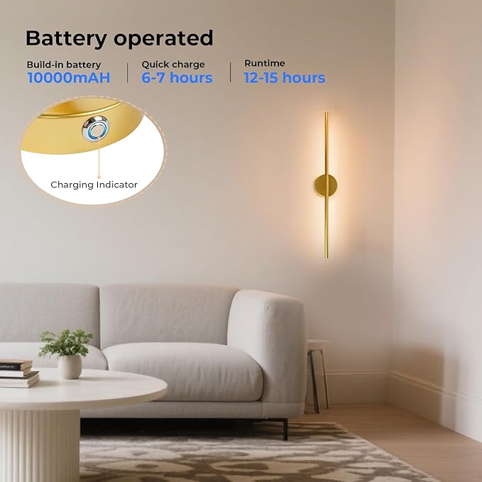GvvooHome Battery Operated Wall Sconces Set of 2, 10000mAh Wireless - Image 3