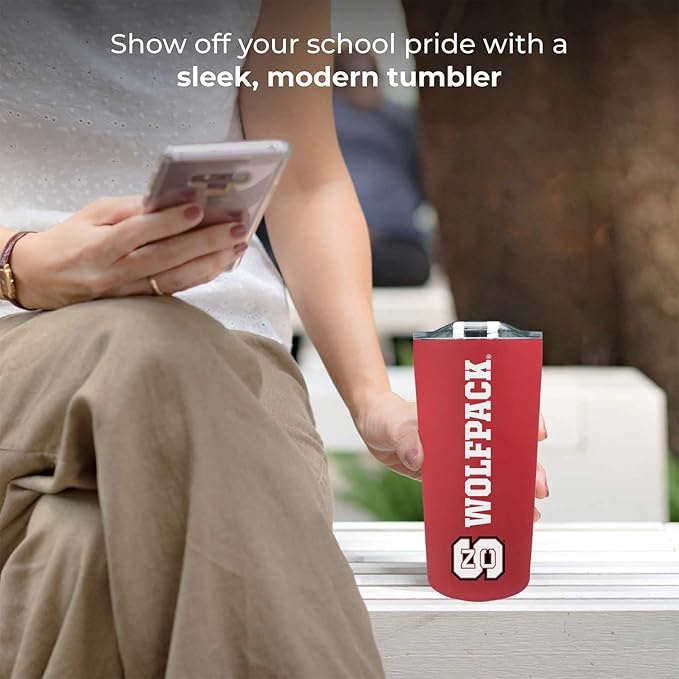 Campus Colors NCAA Stainless Steel Tumbler perfect for Gameday - 18 oz - Double Walled - Keeps Drinks Perfectly Insulated (NC State Wolfpack - Red)